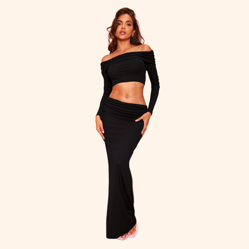 CALI HIGH ELASTIC OFF-SHOULDER TWO-PIECE SET