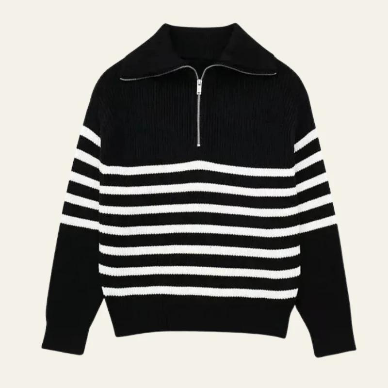 CHANDLER STRIPED ZIP-UP SWEATER